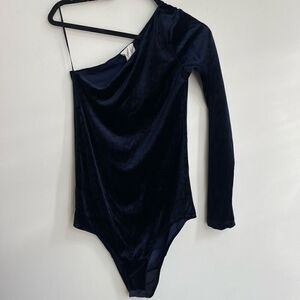 Forte Forte Womens Bodysuit One Piece One Shoulder Velvet Blue Size Small